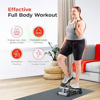 Sunny Health & Fitness Mini Steppers for Exercise at Home, Stair Step Workout Machine with Resistance Bands, Full Body Cardio Equipment with Digital Monitor - No. 012 -S - Image 2