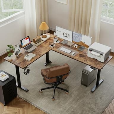 Agilestic L-Shaped Standing Desk Adjustable Height, Electric Corner Standing Desk, Sit Stand Up Desk, 75x61 inch Sit Stand Computer Table, Rustic Brown - Image 2