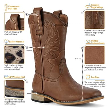 Rollda Kids Cowboy Boots for Boys Girls Western Square Toe Cowgirl Boots with Walking Heel (Toddler/Little Kid/Big Kid) - Image 2