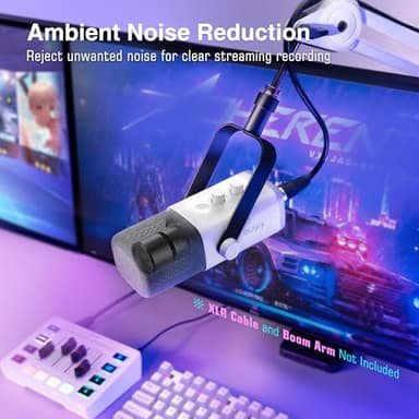 FIFINE XLR/USB Gaming Microphone for Streaming Podcasting, PC Computer RGB Mic, with Gain Knob, Mute Button, Monitoring Jack, Gamer Mic for Recording Video Creation-AmpliGame AM8 White - Image 6