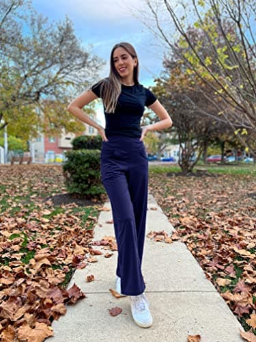 Promover Yoga Pants for Women Wide Leg Pants with Pockets Petite High Waist Workout Casual Dress Pants(Royal Blue,M,29") - Image 3