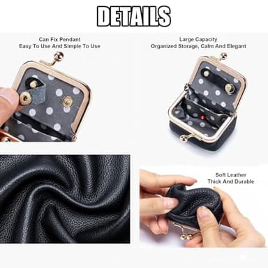 noxozoqm Genuine Leather Mini Jewelry Box,Mini Jewelry Organizer for Women,Portable Vintage-inspired Genuine Leather Coin Purse Jewelry Case with Kiss Lock,Mini Travel Jewelry Case Organizer (Pink) - Image 5