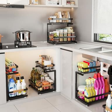 ADBIU Under Sink Organizer, 2 Pack 2 Tier Expandable Height (13.2" - 17.2") Pulling Out Kitchen Bathroom Cabinet Organizers - Image 9