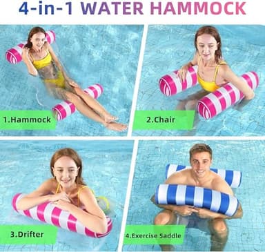 JUXIAO 5 Pack Upgrated XL Water Pool Floats, 4-in-1 (Hammock, Saddle, Lounge Chair, Drifter) Multi-Purpose Water Pool Float, Non-Stick PVC Material - Image 2