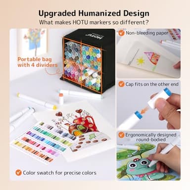 HOTU Alcohol Markers, [Beginner Preferred] 100 Vibrant Colors & Dual Tips Art Markers for Kids/Adult Coloring, with Pro Ink, Seamless Blend, Non-Bleeding Pad, & Color Card, for Amateurs/Artists - Image 4