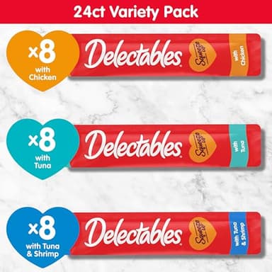 Delectables Squeeze Up Variety Pack, Creamy Squeezable Puree, Lickable Wet Cat Treats, Grain Free, No Added Fillers, No By-Products, No Added Preservatives, 0.5 Ounces Tube, 24 Tubes Total - Image 6