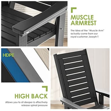 GREENVINES Outdoor Rocking Chairs | Set of 2 | Porch Rocker | HDPE Plastic | Black | Oversized Rockers | High Back | Big & Tall | Ladder Back | for Patio Outside Backyard Balcony - Image 8