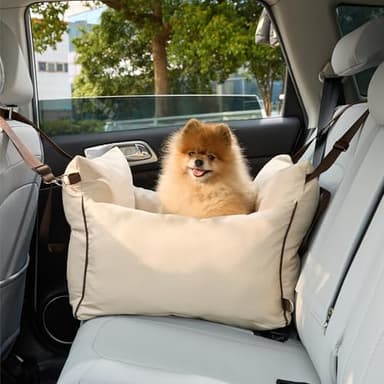 Lesure Small Dog Car Seat for Small Dogs - Dog Booster Seat for Car with Waterproof Bottom, Clip-On Safety Leash and Thickened Memory Foam Filling, Pet Carseat Puppy Travel Carrier Bed, Beige - Image 8
