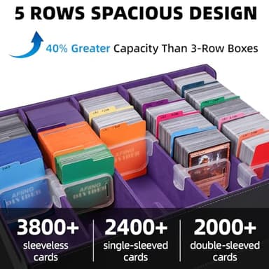 AFIING 5-Row 3800+Trading Card Storage Box,Card Organizer Holder With 4 Supporters & 48 Dividers, Case Fit for Mtg Tcg Deck Box for Baseball Sport cards(Black Purple) - Image 2