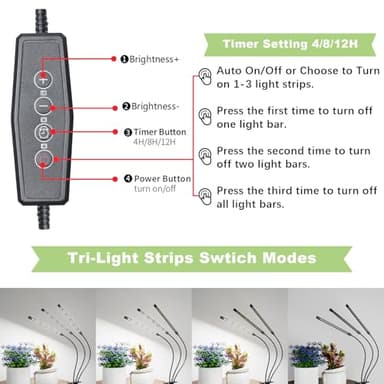 Super Bright Plant Grow Light Clip-on, 6000K Full Spectrum Gooseneck Growing Lamp with White Red Blue LEDs for Indoor Plants, Dimmable, Auto On/Off Timer 4/8/12Hrs, Independent Control Light Bars - Image 5