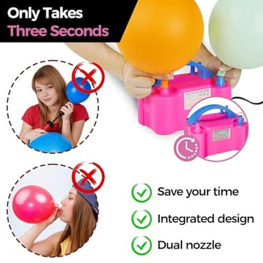 DECOCKRAT Balloon Pump - Electric Dual Nozzle Air Pump for Balloon, Portable Balloon Blower Save Time and Effort, Balloon Inflator for Parties and Decorations - 110V-120V, 600W, BluePink - Image 6