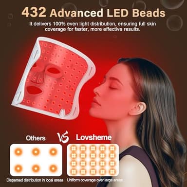 Lovsheme Red Light Therapy for Face, LED Face Mask Light Therapy, 5 Light Modes, 432 High-Density Light Beads, Red Light Therapy Mask for Acne, Wrinkles, Skin Rejuvenation, Professional Home Skincare - Image 3