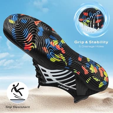 Tanamo Water Shoes for Women Men Quick Dry Swim Beach Barefoot River Aqua Shoes for Hiking Boating Camping Fishing Grounding Surfing Yoga Women 12 / Men 10.5 (10-Black Grey) - Image 3