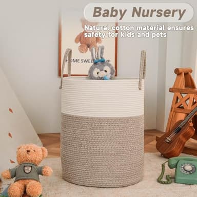 JMvicyroam Large Woven Laundry Basket Hamper,80L Cotton Rope Storage Bin for Blankets,Toys and Clothes,Decorative Tall Nursery Hamper for Living Room,Baby Nursery,Bathroom and Bedroom,Brown - Image 2