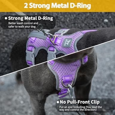 Huntboo Escape Proof Harness,No Slip Dog Harness Escape Proof,Fully Reflective Harness with Handle,Breathable,Durable,Adjustable Vest for Medium Dogs Walking,Training & Running Gear(Lavender Purple,M - Image 6