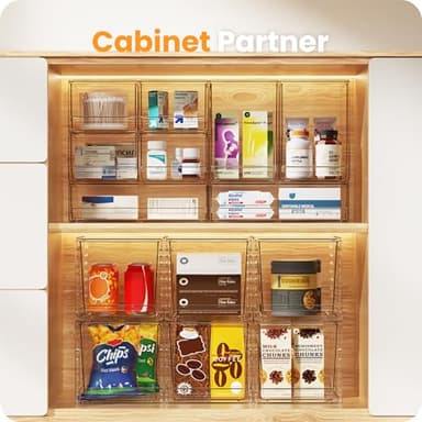 A-LuGei 【𝟰𝗣𝗖𝗦】 Acrylic Stackable Storage Drawers, 8.7" H Makeup Organizer, Bathroom Organizer and Storage, Plastic Storage Bins for Kitchen Cabinet Pantry Medicine Fridge - Image 5