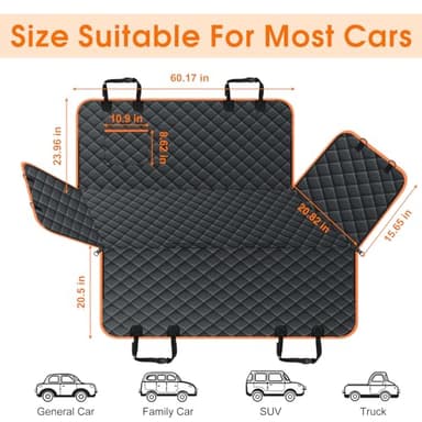 NECKORY Dog Car Seat Cover, Durable Waterproof Scratch Proof Nonslip Dog Hammock, Back Seat Covers with Pocket for Cars SUVs and Trucks - L, Black/Orange - Image 2