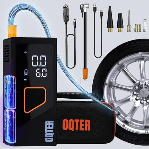 Tire Inflator Portable Air Compressor, 150PSI Portable Tire Inflator For Car, Air Pump for Car Tires with Tire Pressure Gauge Tools, 6000mAh Smart Pump Tire Inflator for Car, Motorcycle & Bike Pump - Image 1