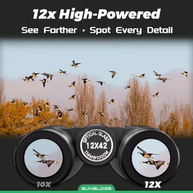 12x42 HD Binoculars for Adults High Powered - Waterproof BAK4 Prism Binoculars for Bird Watching, Hunting, Travel, Hiking & Opera - Super Bright Lightweight Binocular (Black) - Image 2