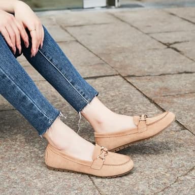 Cvistpieo Loafers for Women Business Casual Shoes Comfortable & Lightweight Penny Loafers Slip On Work Flats Suede Beige Size 8 - Image 5