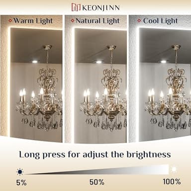 Keonjinn LED Mirror for Bathroom 48 x 36 Inch, Backlit Mirrors with Dimmable 3-Color Lights, Lighted Vanity Mirror High Lumen, Anti-Fog, Shatterproof Tempered Glass, CR90+ - Image 5