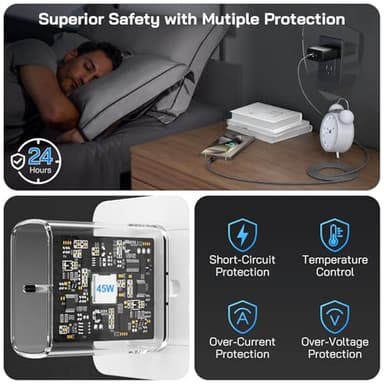 45W Super Fast Charger USB C, 45 Watt Type-C Android Phone Charger Fast Charging Block with 3X 6.6FT Type C Cords for Samsung Galaxy S25 Ultra/S24 Ultra/S24+/S23 Ultra/S23+/S22 Plus, Tab S9/S8 Ultra - Image 6