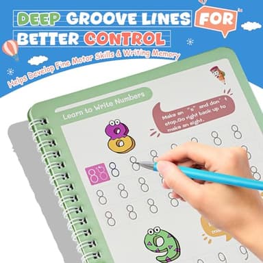 Magic Grooved Writing Books for Kids-Handwriting Practice for Kids 5-8 - Tracing Books for Kids Ages 3-5 - Preschool, Kindergarten Learning-Letters, Numbers, Math, Drawing (Blue Box, 9.45 in x 6.5 in) - Image 6