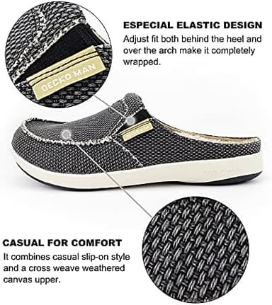 Mens Slippers with Arch Support, Canvas House Slipper for Men with Velvet Lining, Slip On Clog, Indoor Outdoor House Shoes with Anti-Skid Rubber Sole - Image 5