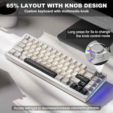 YUNZII AL66 Wireless Mechanical Keyboard,Full Aluminum CNC,65% Knob Control,Bluetooth/2.4G/Wired,Hot Swappable Pre-lubed Switches,Gasket Mounted RGB for Win/Mac(Milk Switch, Silver) - Image 6