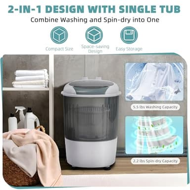 Aurorafy BC-SUS-MINIPWM-GY-1G Portable Mini Washing Machine, White/Gray - Image 5