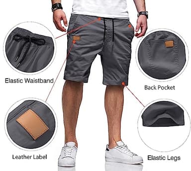 JMIERR Mens Casual Shorts - Cotton Drawstring Summer Beach Stretch Waist Twill Chino Dress Golf Travel Essentials Shorts with Pockets for Men, L, S1 Grey 2 - Image 3