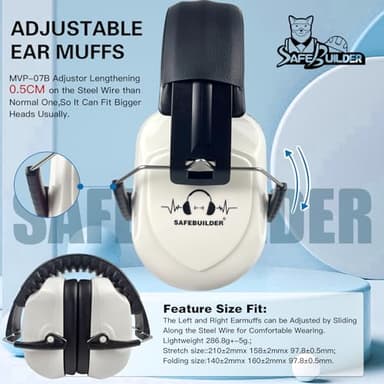 SAFEBUILDER Safety Ear Muffs SNR 33dB Noise Reduction Earmuffs Adults Sound Proof For Sleeping Working Shooting Industrial (1, 1-White) - Image 4