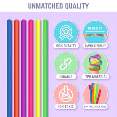 BUNMO Sensory Toys Stretchy Strings for Toddlers 3+ - Stimulating & Addictive Fidget Toys for Kids - Hours of Fun for Kids - Non-Mouthable Toy 3+ - Smooth 6 Pack - Image 2