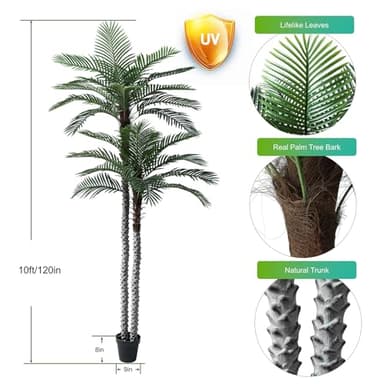 Nafresh 10ft Tall UV Resistant Faux Palm Tree, 120in Artificial Palm Tree Indoor Outdoor with Real Bark and Realistic Leaves and for Home House Office Living Room Yard Patio. - Image 6