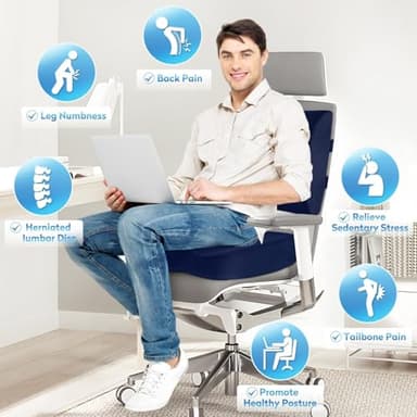CloudBliss Seat Cushion,Office Chair Cushion,Car Seat Cushion,Lumbar Support Pillow for Office Chair,Back Support Memory Foam Pillow Coccyx Cushion for Tailbone Pain&Sciatica Pain Relief,Blue, X-Large - Image 5