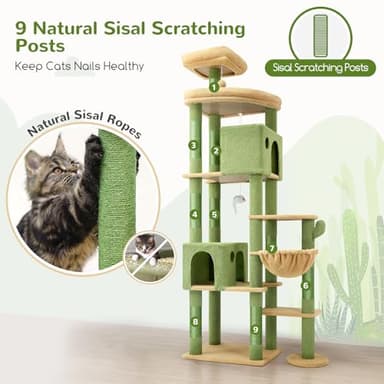 Globlazer Cactus Giant Cat Tree, 83 inch Cat Tree for Indoor Cats Large Adult, XXL Cat Tower with 9 Scratching Posts for 20lb+ Heavy Duty Large Adult Cats, F83, Green - Image 7