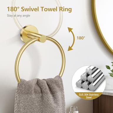 TQKAG 5 Piece Bathroom Towel Bar Holder Sets Brushed Gold Bathroom Hardware Set Stainless Steel Toilet Paper Holder with Shelf Bathroom Accessories Kit Wall Mounted - Image 5