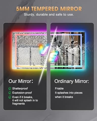 oneup 60x30 Inch Smart LED Bathroom Mirror,RGB Color Changing Bathroom Mirror with Lights,Anti-Fog Wall-Mounted Vanity Mirrors,Dimmable Multicolor Lighted,IP54 Waterproof - Image 5