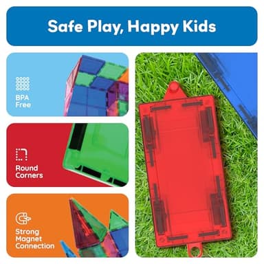PicassoTiles 2 Piece Car Construction Vehicles Truck Toys for Magnetic Building Blocks Magnet Toy Kit with Sensory Magnets Re-Enforced Hitch & Long Bed Travel Educational Girls Boys Toddlers Ages 3+ - Image 5