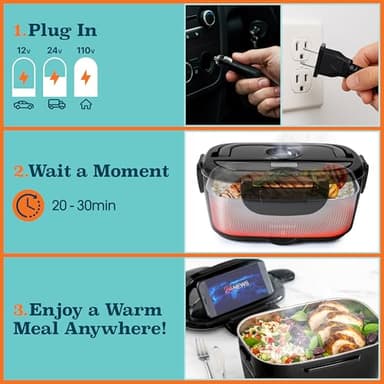 TRAVELISIMO Electric Lunch Box for Adults, 80W Heated Lunch Box 1.5L Stainless Steel Portable Food Warmer, 12/24/110V Lonchera Electrica Portatil for Travel & Work, Loncheras para Hombres de Trabajo - Image 4
