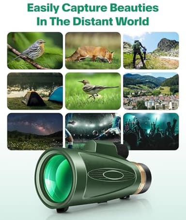 Monocular Telescope 80x100 High Power with Smartphone Adapter Tripod,Larger Vision Monoculars for Adults with BAK4 Prism & FMC Lens, Suitable for Bird Watching Hunting Hiking Camping Wildlife-Green - Image 7