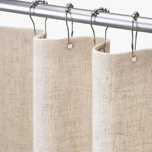 Awellife Linen Shower Curtain Beige Boho Farmhouse Shower Curtains for Bathroom Natural Cloth Cotton Fabric Liner Cream 72 x 72 Inch Modern - Image 1