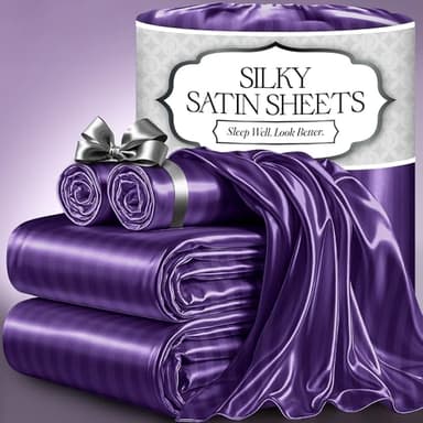 DECOLURE Satin Bed Sheets - 4 Piece Luxury Silky King Size Bedding Set - Softer Than Silk, Wrinkle-Free with 15” Deep Pocket Fitted Sheet, Perfect for Hair & Skin, Gifts for Women (Striped Purple) - Image 1
