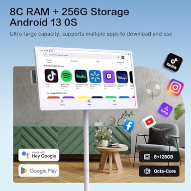 ApoloSign 32 inch UHD 4K Smart Portable TV, Rolling TV on Wheels with Rotatable Touch Screen, Android 13 OS, 8G +256G Storage, Built-in Battery, Full Swivel Rotation, Voice Remote - Image 3