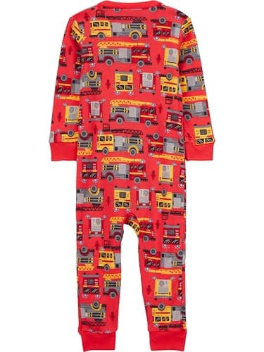 Simple Joys by Carter's Baby Boys' 3-Pack Snug Fit Footless Cotton Pajamas, Red Firetruck/White Monster/Sharks, 6-9 Months - Image 2