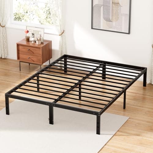 DUMOS Bed Frame - Queen Size Metal Platform Bed Frames Mattress Foundation with Steel Slat Support, No Box Spring Needed, Storage Space Under Base, Easy Assembly, Black - Image 1