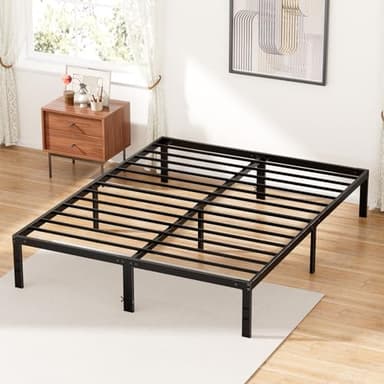 DUMOS Bed Frame - Queen Size Metal Platform Bed Frames Mattress Foundation with Steel Slat Support, No Box Spring Needed, Storage Space Under Base, Easy Assembly, Black - Image 1
