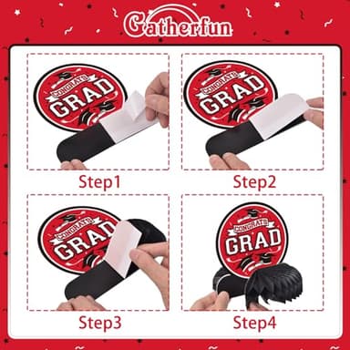 9PCS Graduation Decorations 2025 Congrats Grad Table Centerpiece Congratulate Graduation Honeycomb Table Toppers for Graduation Party Supplies(Red,Black） - Image 7