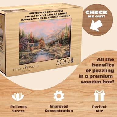 CEACO - Thomas Kinkade - Sierra Paradise Wood Puzzle - Whimsy Cut Jigsaw Pieces - 500 Piece Jigsaw Puzzle - Ages 14 and Up - Image 4