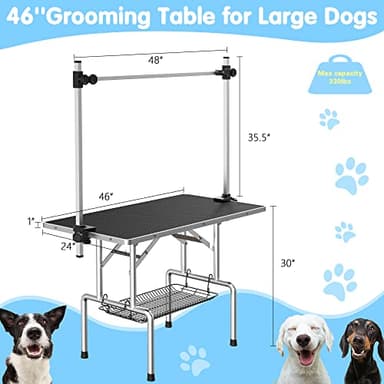 Lyromix 46''Large Dog Grooming Table, Adjustable Cat Drying Desktop with Arms, Nooses, Mesh Tray, Foldable Pet Station at Home, Maximum Capacity Up to 330Lb, 46inch, Black, 46in - Image 6